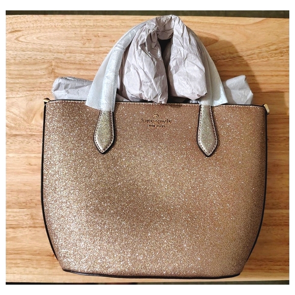 Jenny's $25 ENTRY TO WIN NWT/NIB KATE SPADE GOLD GLITTER CROSSBODY & CARD HOLDER - Picture 6 of 16